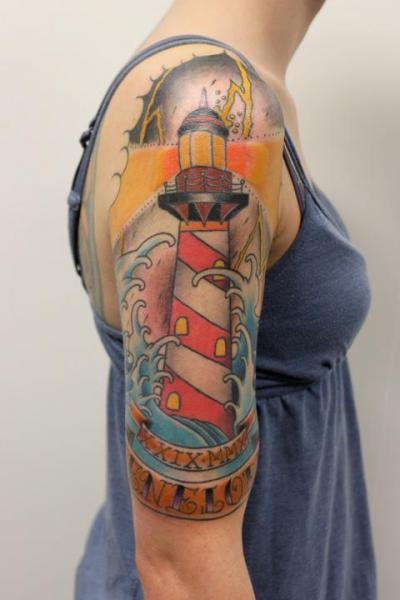 Lighthouse tattoo by Tantrix Body Art on Shoulder