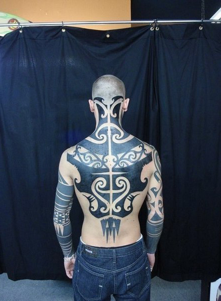 Maori Back and Sleeve Blackwork tattoo