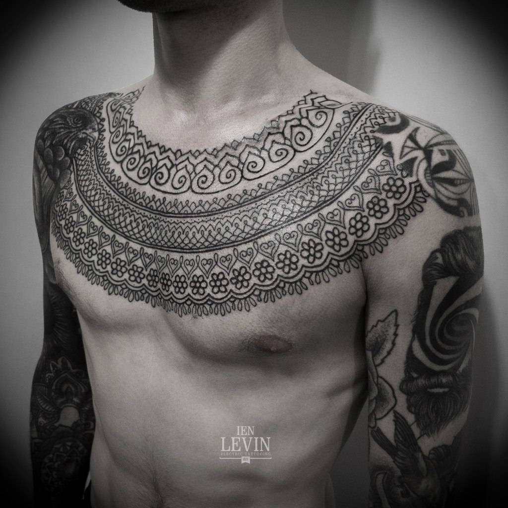 Mehendi Chest Tracery Blackwork tattoo by Ien Levin