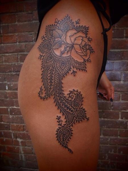 Mehendi Rose Thigh tattoo by Papanatos Tattoos