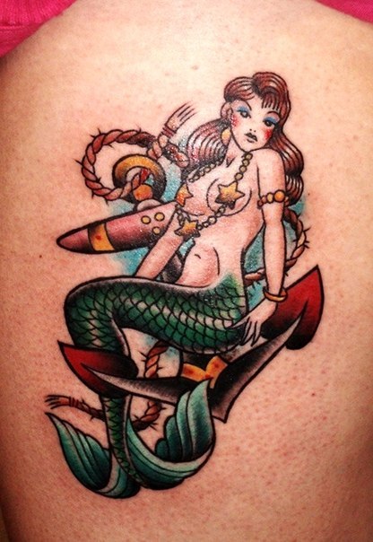 Mermaid on Anchor Nautical tattoo