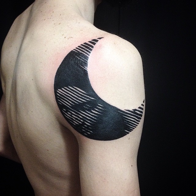 Moon Face Blackwork tattoo by Anich Andrew