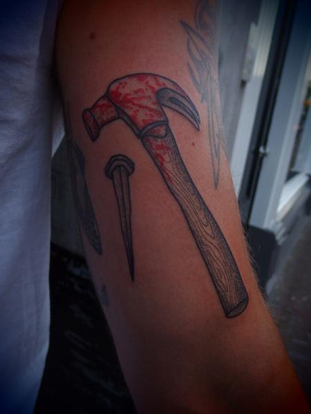 Nail and Bloody Hammer tattoo by Papanatos Tattoos