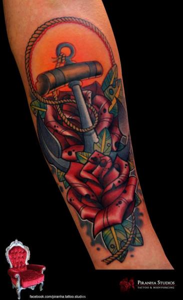 Nautical Anchor Roses tattoo by Piranha Tattoo Supplies