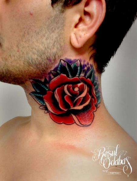 Neck Rose tatoo by Resul Odabaş