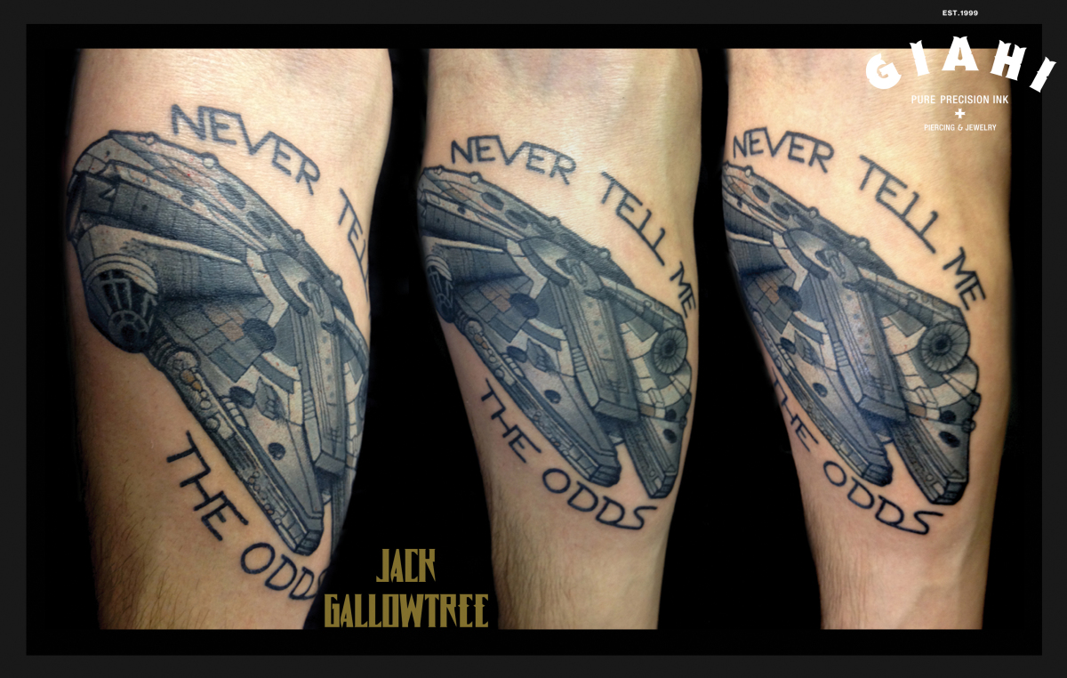Never Tell Me The Odds Ship Star Wars tattoo by Jack Gallowtree