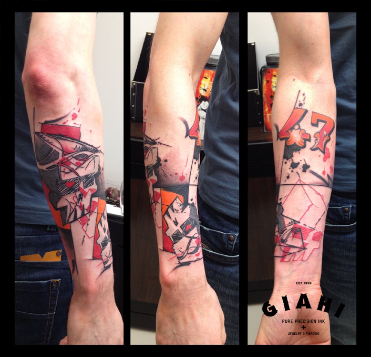 Number 47 Square Skulls Trash Polka tattoo by Live Two