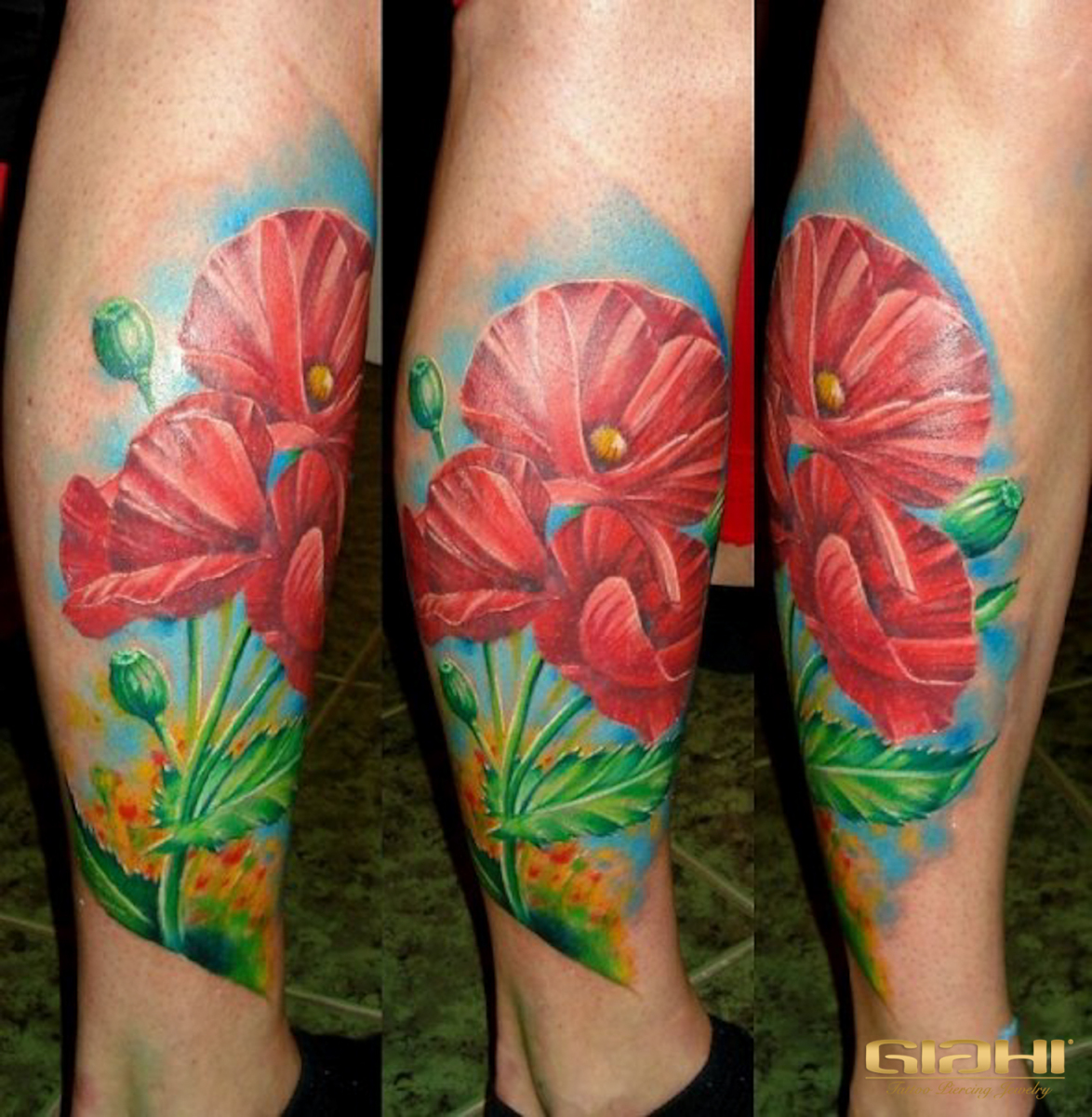 Realistic Poppy Flowers tattoo by Agat Artemji