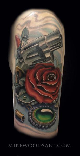 Revolver Rose and Gem tattoo by Mike Woods