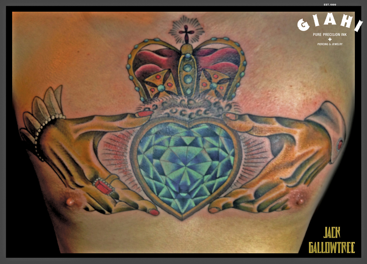 Royal Crown Dimond Heart tattoo by Jack Gallowtree