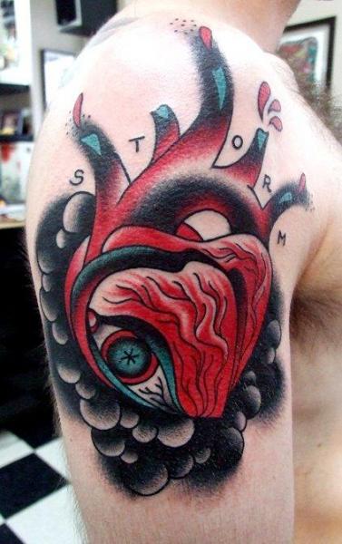 Shoulder Strom Heart New School tattoo by Three Kings Tattoo