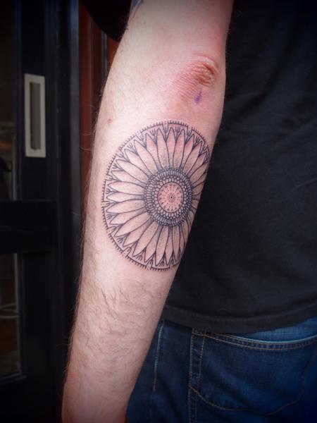 Sunflower Flower Dotwork tattoo by Papanatos Tattoos