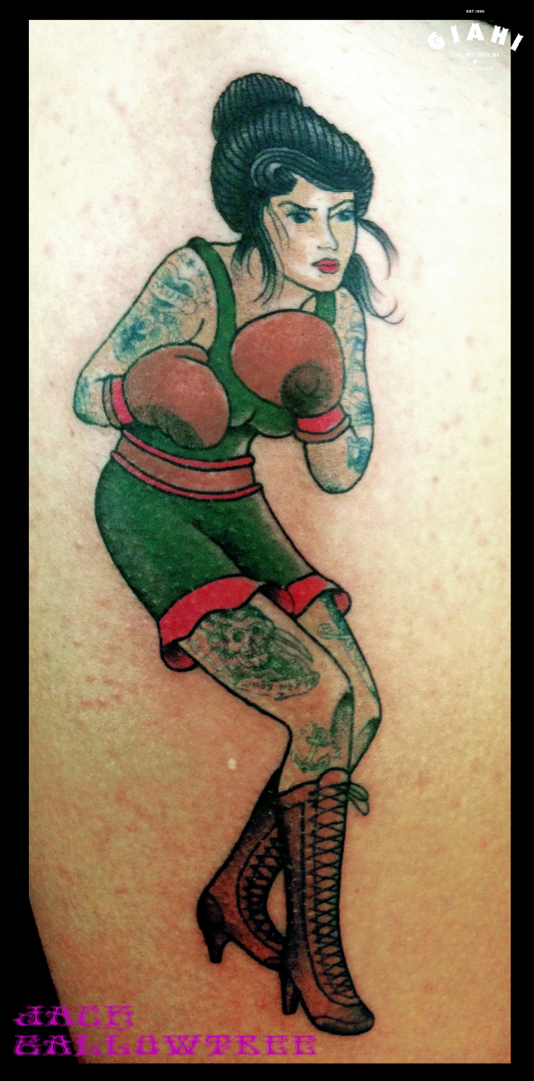 Tattooed Girl Boxer tattoo by Jack Gallowtree
