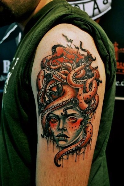 Tentacles Hair Monster Head Nautical tattoo Best Tattoo 