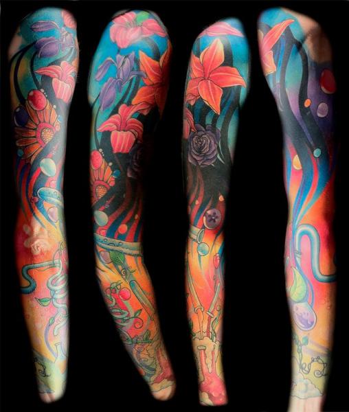 Test-Tubes Lilies tattoo Sleeve by Transcend Tattoo