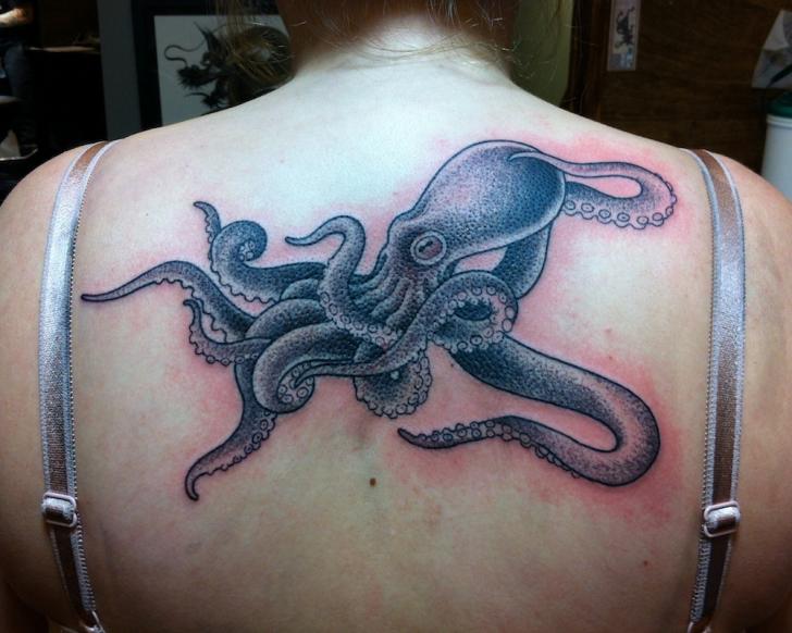 Violet Octopus Back tattoo by Three Kings Tattoo