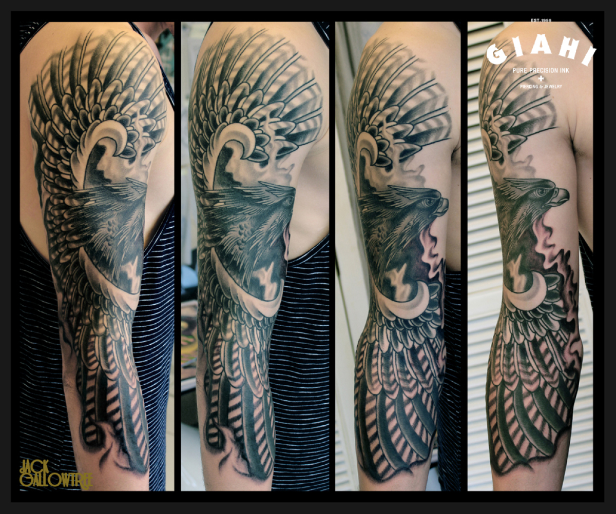 hawk sleeve tattoo