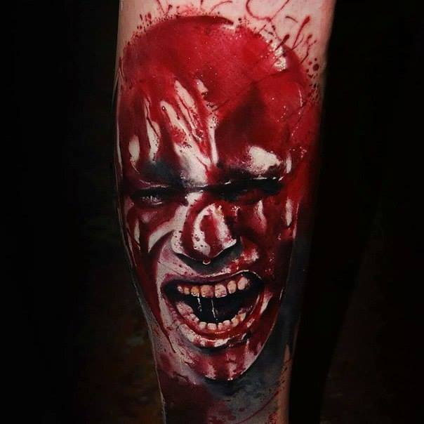bloody face tattoo