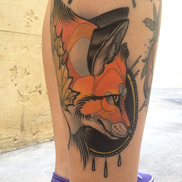 Baroque Frame Fox tattoo by Jef Small