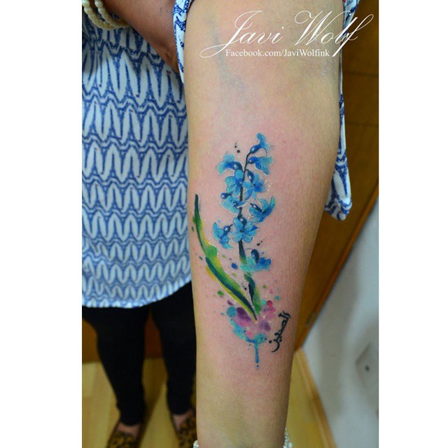 Bellflower Watercolor Arm tattoo by Javi Wolf - Best Tattoo Ideas Gallery