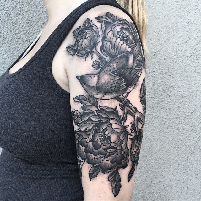 Bird in Flowers Graphic tattoo by Jodi Lyford