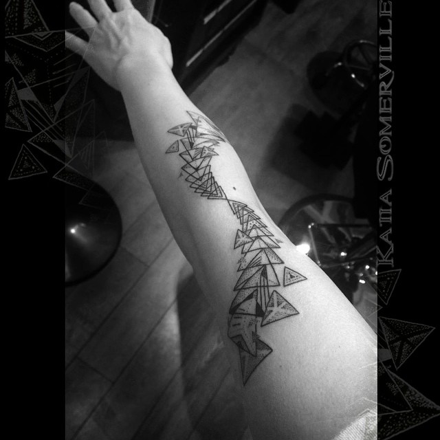 Chaos Triangles Dotwork Arm tattoo by Katia Somerville