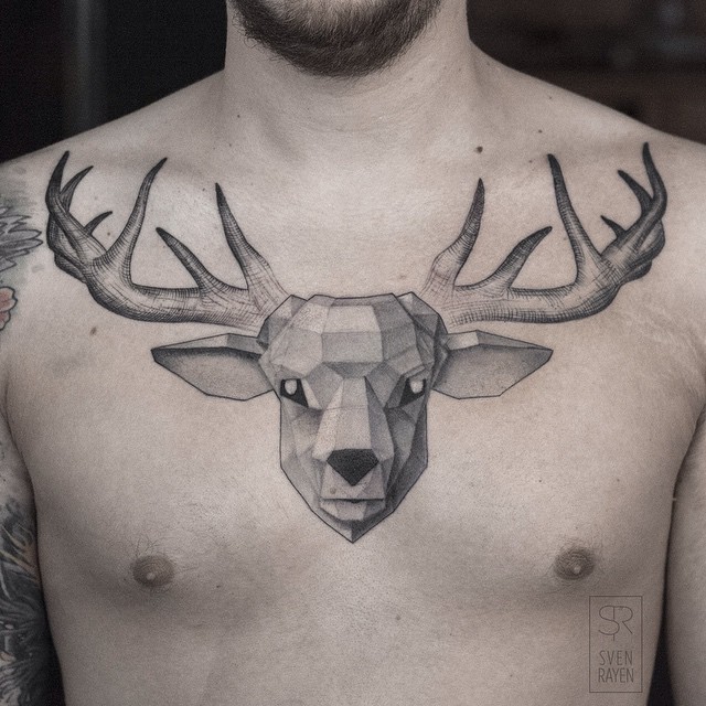 Deer Dotwork Chest tattoo for Men