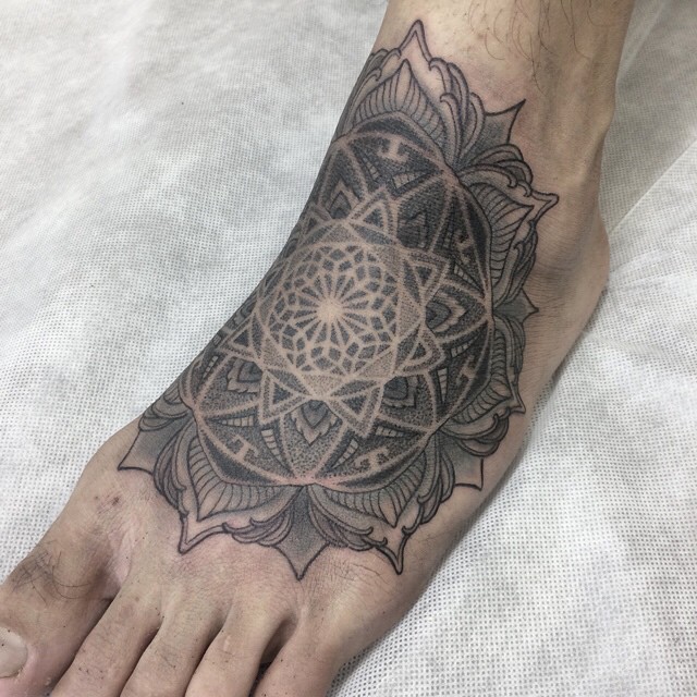 Dotwork Mandala Foot tattoo