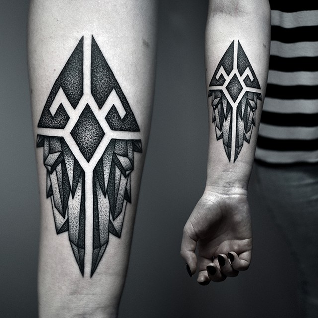 Dotwork Symbolic Crystals tattoo by Kamil Czapiga