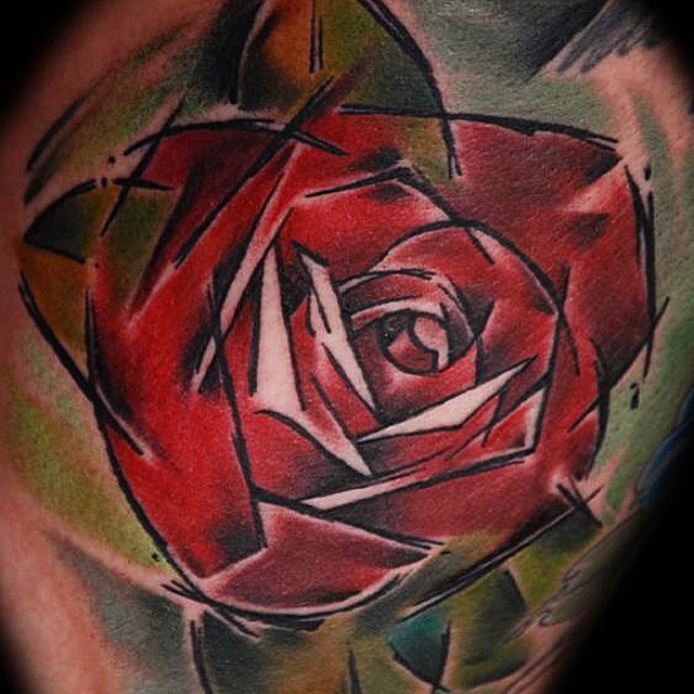 Drawn Angled Red Rose tattoo
