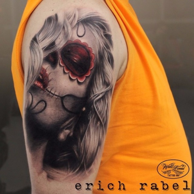 Girl Santa Muerte tattoo by Erich Rabel