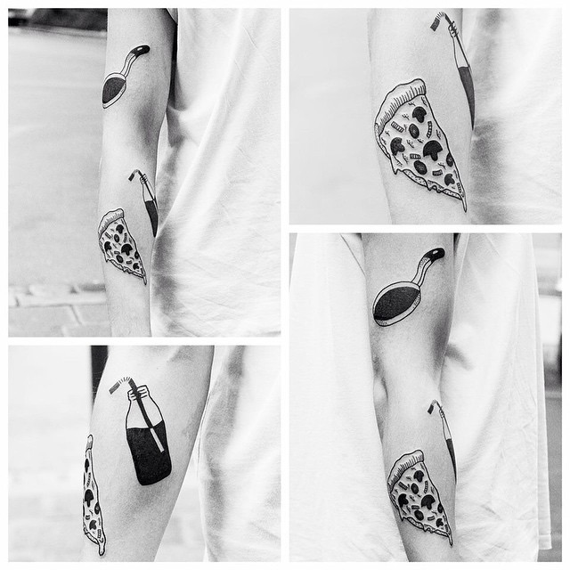 Graphic Pizza Time tattoo on Arm