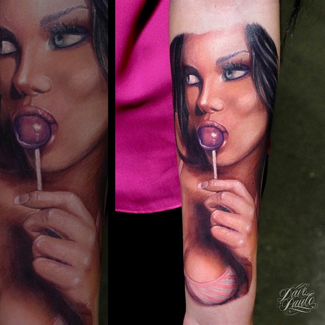 Hot Lollipop Realistic tattoo by Dave Paulo