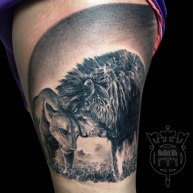 Lions in Love Graphic Shoulder tattoo by Bullet BG