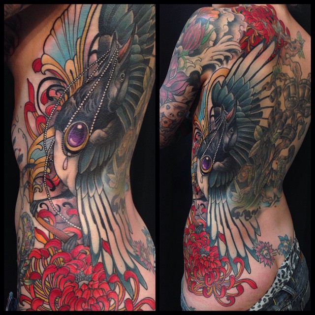 Magpie Thief Back tattoo by Delan Canclini