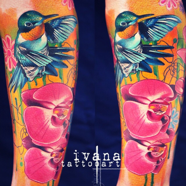 Orchids Hummingbird tattoo