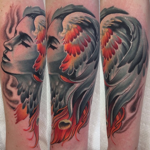 Phoenix Girl Face Tattoo on Arm