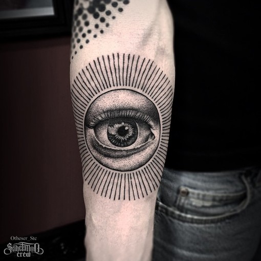 Sun Eye Dotwork on Arm - Best Tattoo Ideas Gallery