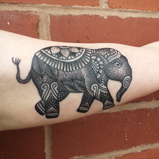 Walking Elephant Dotwork tattoo by Niall Shannon
