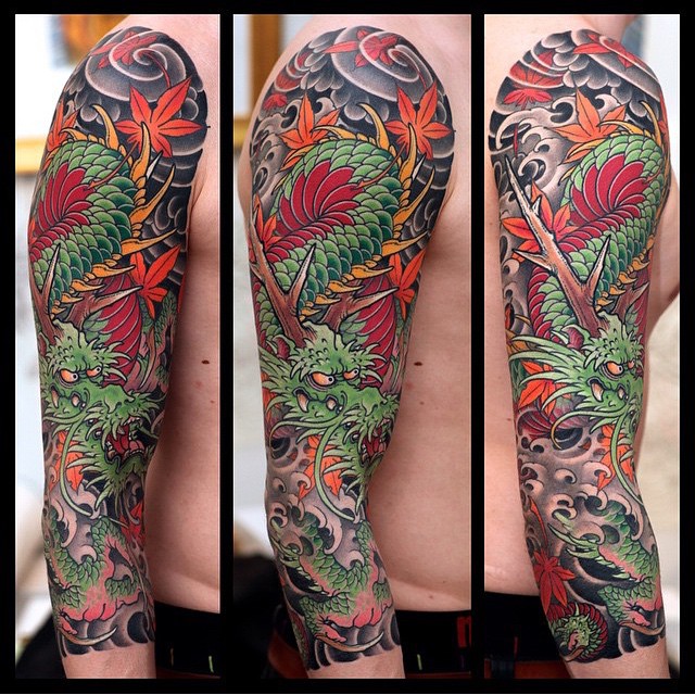Antlers Dragon Japanese Tattoo Sleeve
