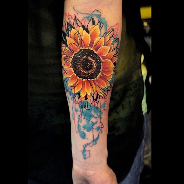 Arm Watercolor tattoo Sunflower