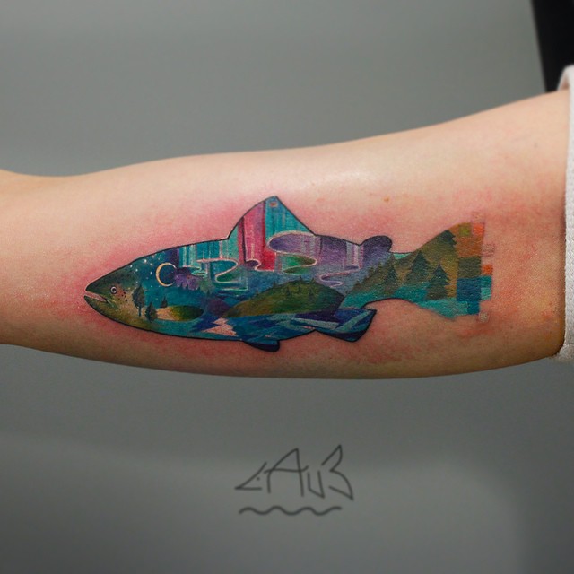 Aurora Fish tattoo on Arm