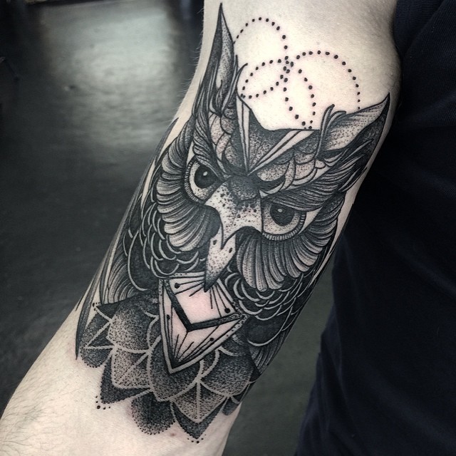 Beautiful Dotwork Owl on Arm