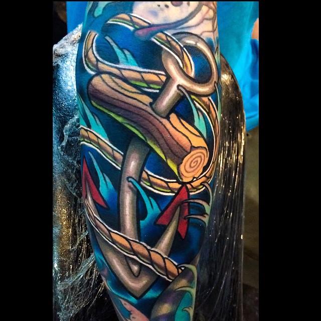 Cool Anchor Elbow tattoo