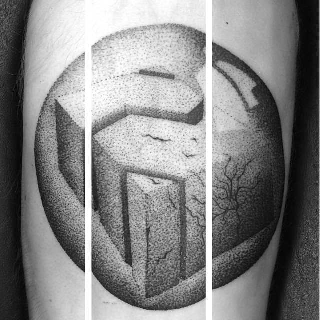 Cracked Cube Dotwork tattoo