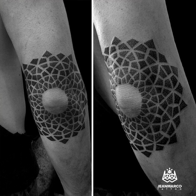 Elbow Sacred Circle Dotwork tattoo