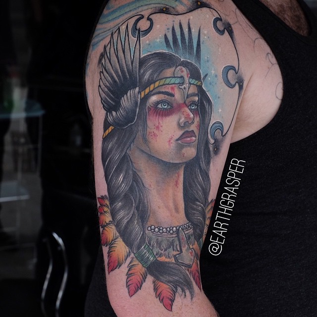 Girl Warrior tattoo on Shoulder
