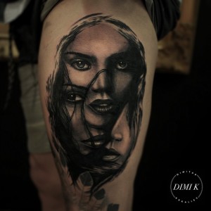 Graphic Three Faces on Leg - Best Tattoo Ideas Gallery