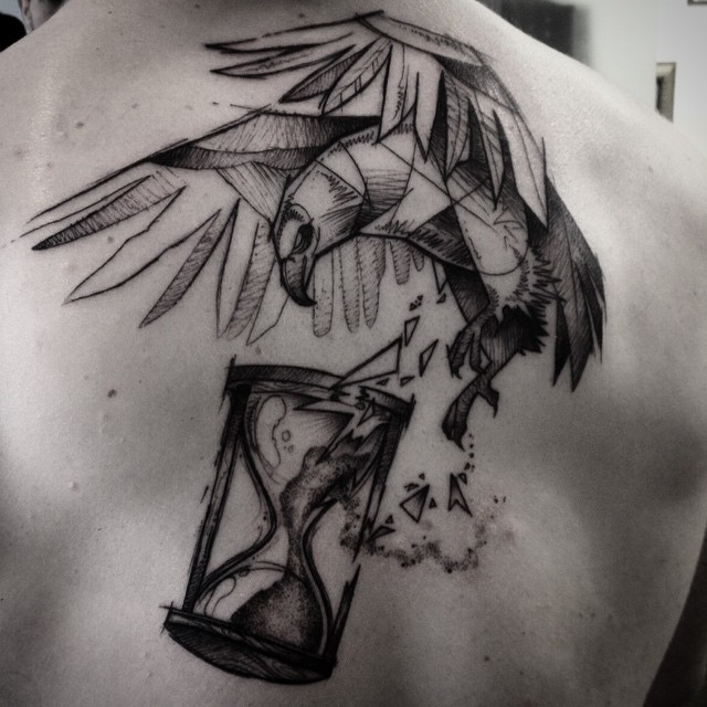 Hawk Break Hourglass tattoo on Back