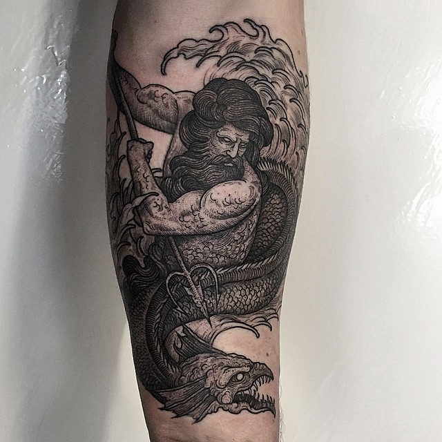 Poseidon Atacking Hydra tattoo